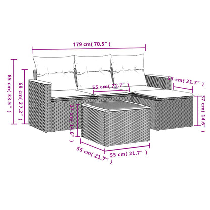 5-Delige Loungeset Met Kussens Poly Rattan