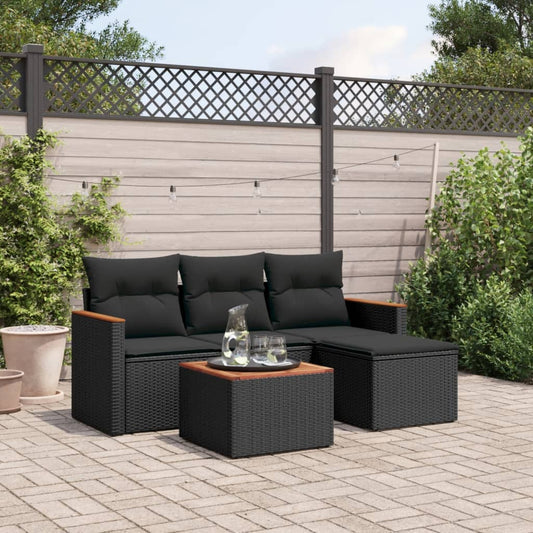 5-Delige Loungeset Met Kussens Poly Rattan