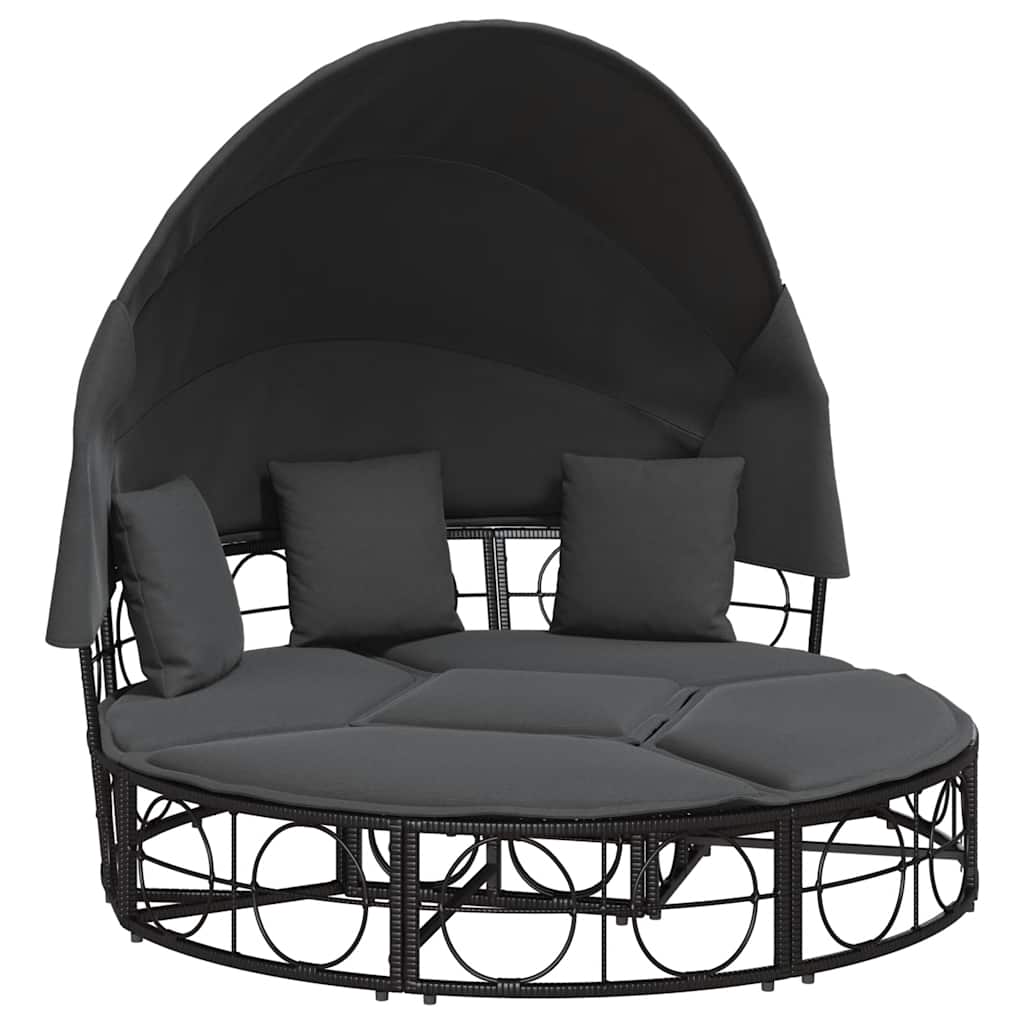 Loungebed Met Luifel En Kussens Poly Rattan