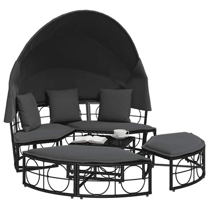 Loungebed Met Luifel En Kussens Poly Rattan