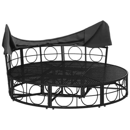 Loungebed Met Luifel En Kussens Poly Rattan