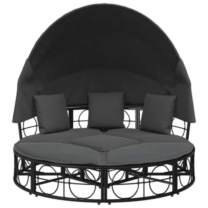 Loungebed Met Luifel En Kussens Poly Rattan