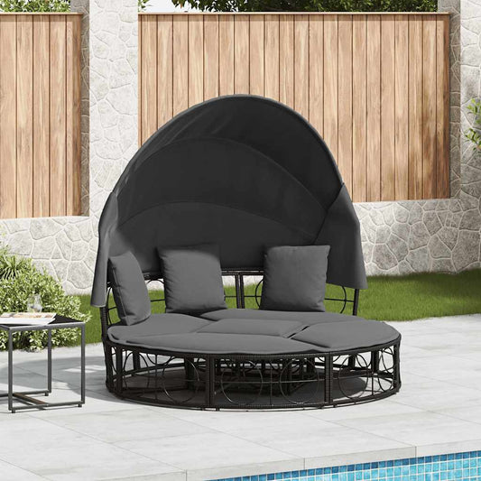 Loungebed Met Luifel En Kussens Poly Rattan