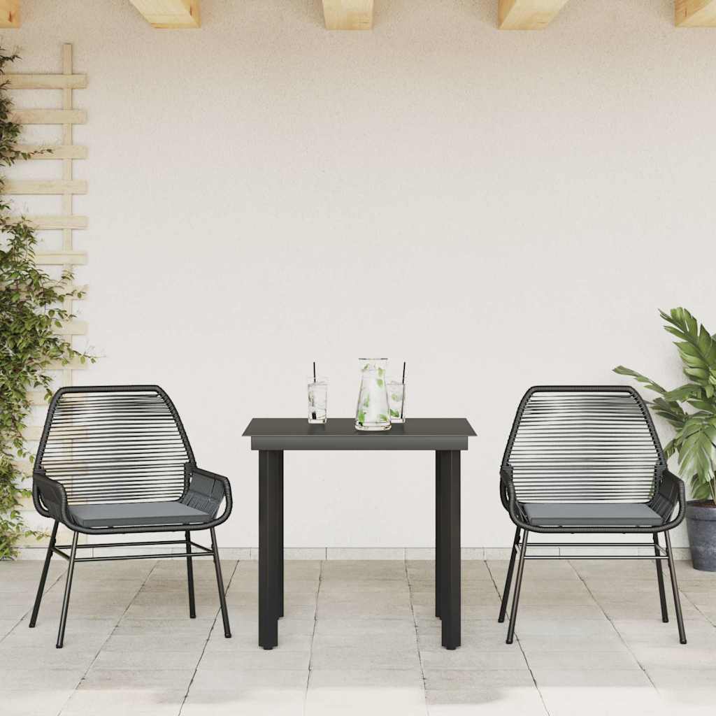 3-Delige Tuinset Met Kussens Poly Rattan Glas