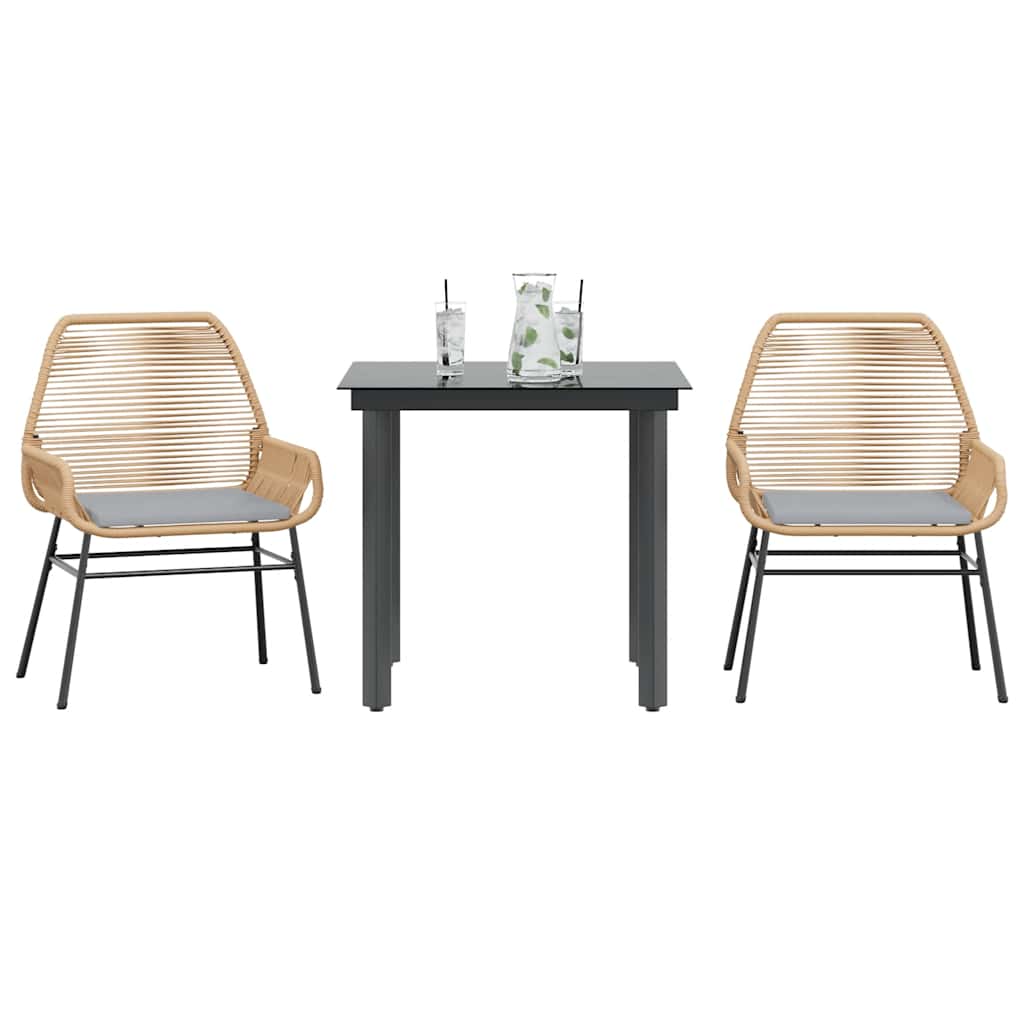 3-Delige Tuinset Met Kussens Poly Rattan Glas