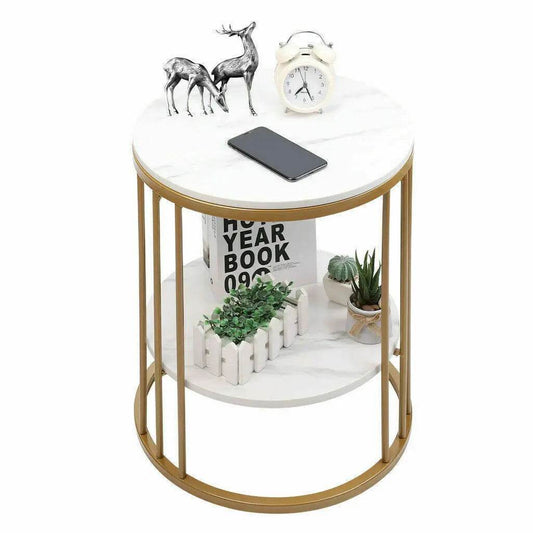 2-Tier White Marble Side Table - Novatrends